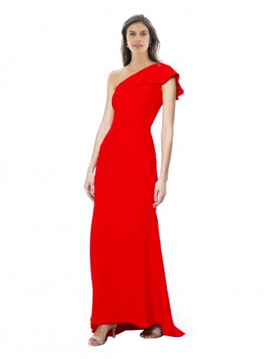 Discount High Neck Ruffle Frill One Shoulder Maxi Crepe Bridesmaid Dress