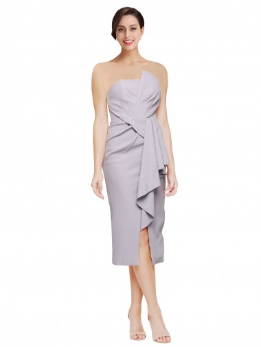 Discount Short Cocktail Length Strapless Crepe Bridesmaid Dress with Ruffles