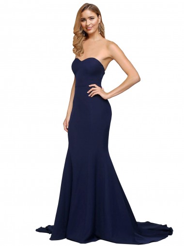Discount Fit and Flare Sweetheart Long Crepe Bridesmaid Dress with Sweep Train