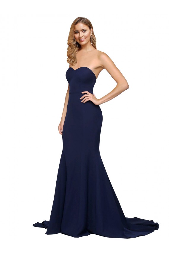Fit and Flare Sweetheart Long Crepe Bridesmaid Dress with Sweep Train