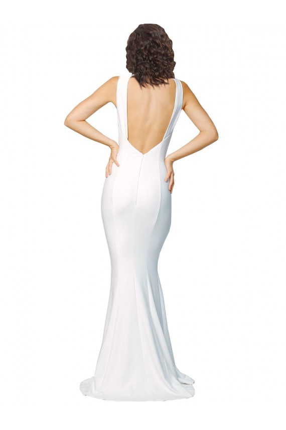 High Neck Low V-Back Long Crepe Bridesmaid Dress