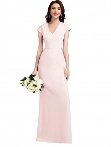 Discount Cap Sleeve A-Line Crepe Bridesmaid Dress with Pockets