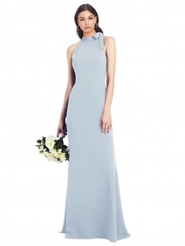 Discount Halter Bow Neck Open Back Soft Full Length Trumpet Bridesmaid Dress