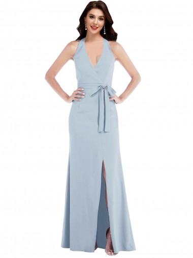 Discount Open Back Halter Maxi Bridesmaid Dress with Draped Bow