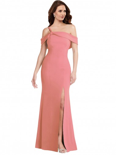 Discount One Shoulder Draped Cuff Maxi Bridesmaid Dress with Front Slit