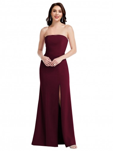 Discount Strapless Crepe Maxi Bridesmaid Dress with Front Slit