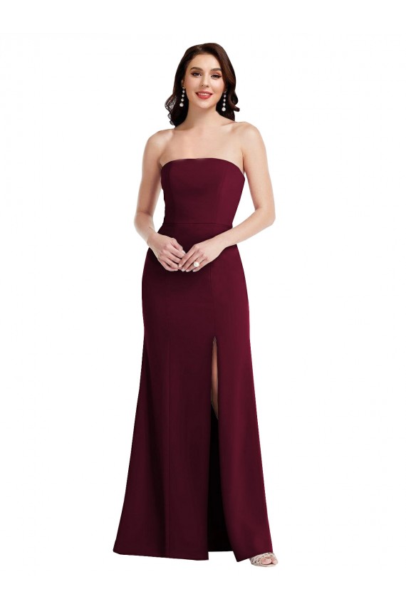 Strapless Crepe Maxi Bridesmaid Dress with Front Slit