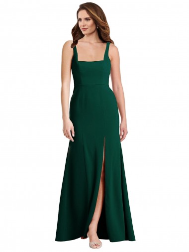 Discount Square Neck Trumpet Maxi Bridesmaid Dress with Front Slit