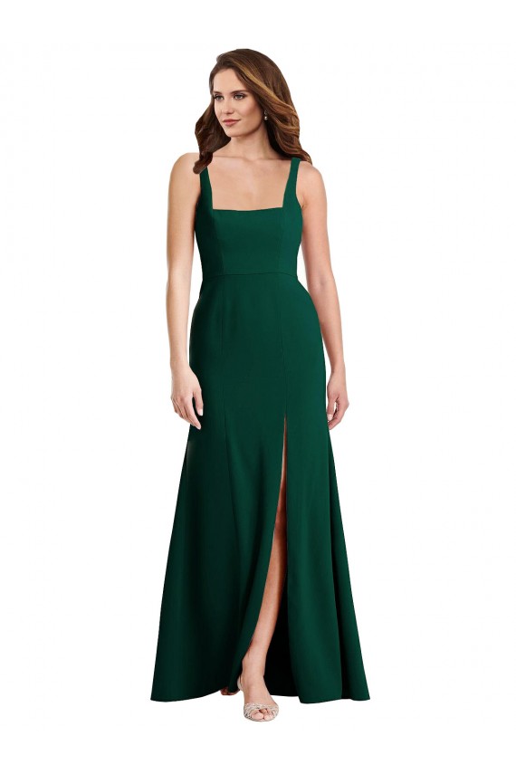 Square Neck Trumpet Maxi Bridesmaid Dress with Front Slit