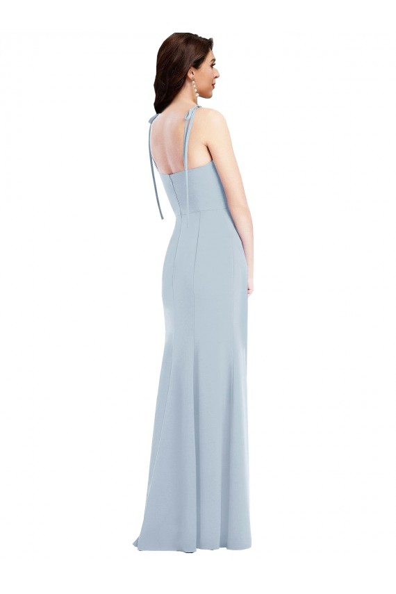 Bustier Style Crepe Bridesmaid Dress with Bow Straps