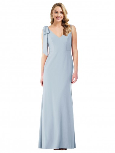 Discount V-Back Bow Shoulder Trumpet Bridesmaid Dress