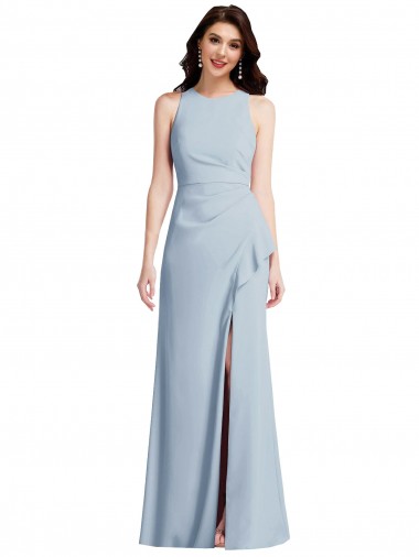 Discount Halter Maxi Bridesmaid Dress with Cascade Ruffle Slit
