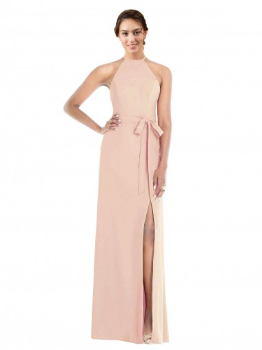Discount Halter Criss Cross Cutout Back Maxi Bridesmaid Dress