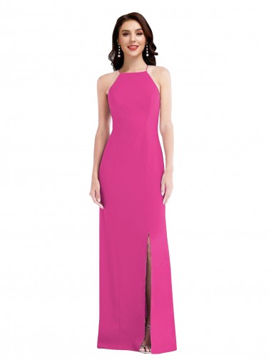 Discount Open Back High Neck Halter Trumpet Bridesmaid Dress