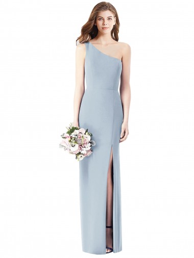 Discount One Shoulder Crepe Trumpet Bridesmaid Dress with Front Slit