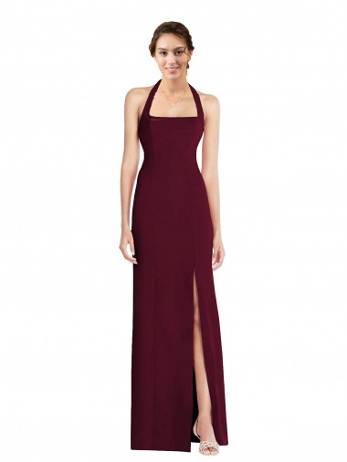 Discount Tie Halter Open Back Trumpet Bridesmaid Dress