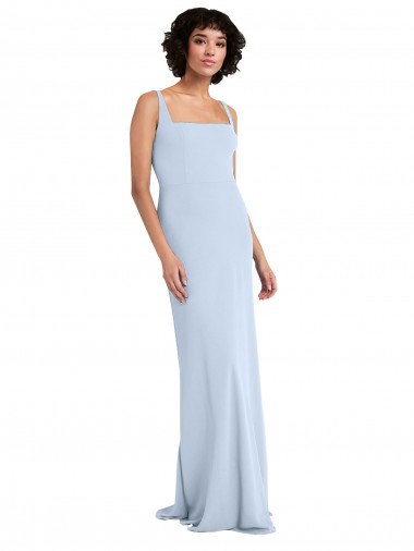 Discount Slim Square Neck Fit and Flare Full Length Stretch Crepe Bridesmaid Dress