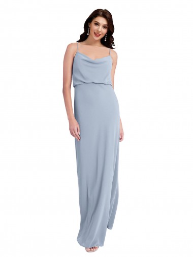 Discount Draped Cowl Neck Long Crepe Bridesmaid Dress with Spaghetti Straps