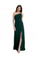 A-Line Slim One Shoulder Crepe Bridesmaid Dress with Asymmetrical Straps and Side Slit