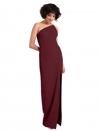 Discount Sleek One Shoulder Long Crepe Bridesmaid Dress with Daring Slit