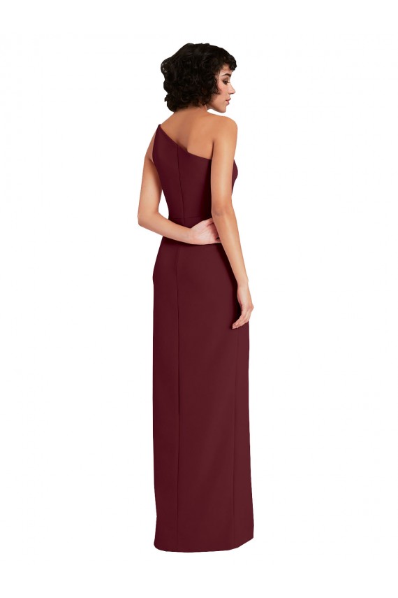 Sleek One Shoulder Long Crepe Bridesmaid Dress with Daring Slit