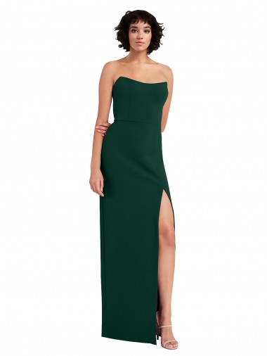 Discount Scooped Strapless Neckline Crepe Bridesmaid Dress with Side Slit