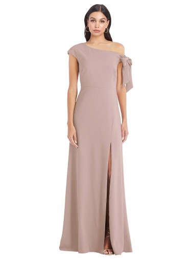 Discount Off the Shoulder Tie Detail Maxi Bridesmaid Dress with Front Slit