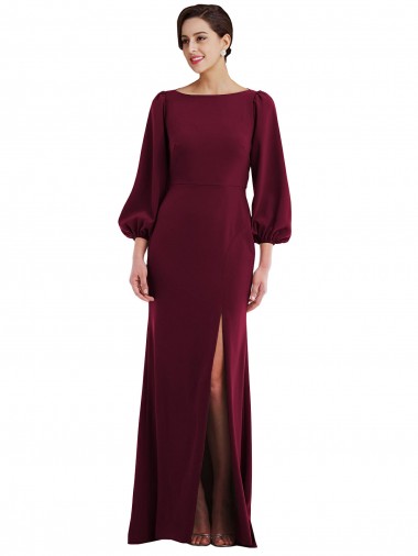 Discount Bishop Sleeve Open Back Trumpet Bridesmaid Dress with Scarf Tie
