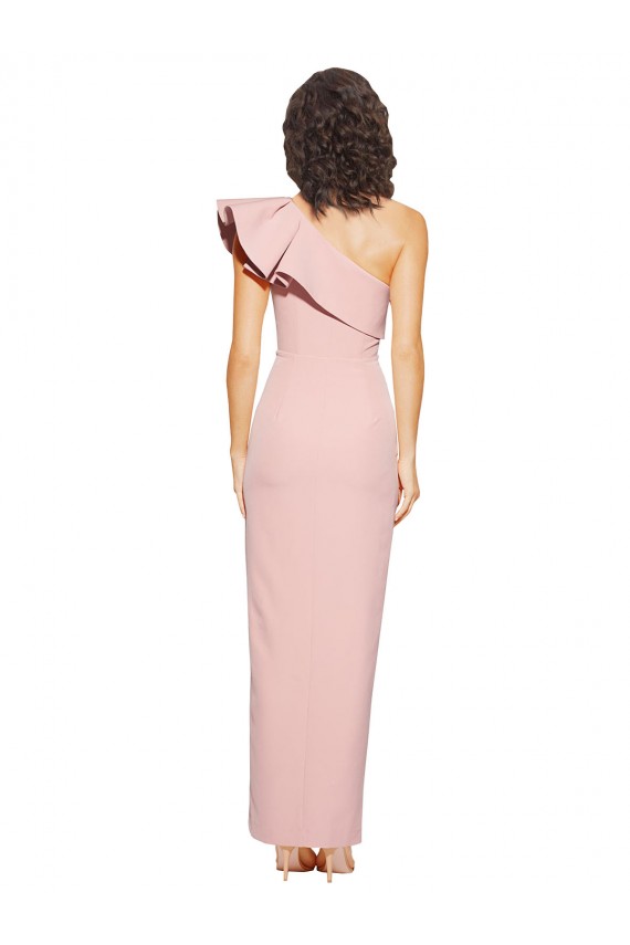 Full Length One Shoulder Crepe Bridesmaid Dress with Side Leg Split