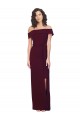Fitted Full Length Off the Shoulder Crepe Bridesmaid Dress with Side Split and Waist Tie