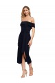 Fitted Short Midi Length Off the Shoulder Crepe Bridesmaid Dress with Side Split and Waist Tie