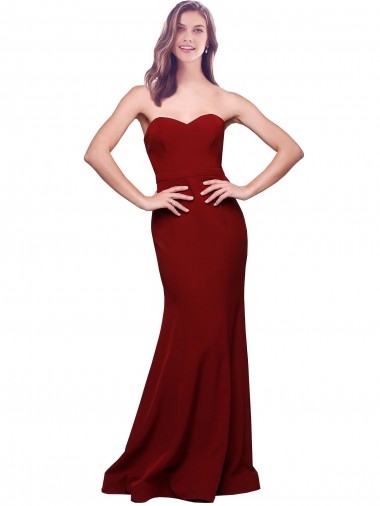 Discount Long Full Length Sweetheart Slim Crepe Bridesmaid Dress with Strapless Bodice