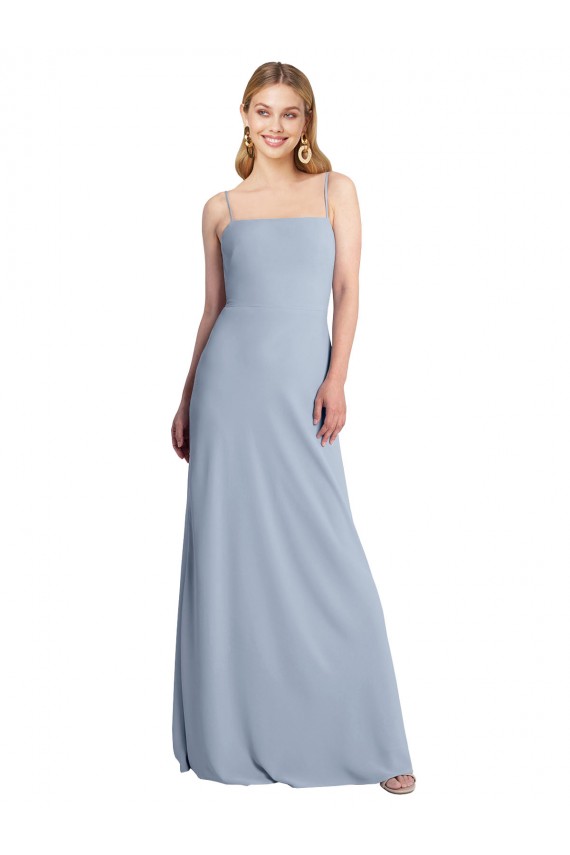 Straight Neckline Crepe Slip Bridesmaid Dress with Strappy Back