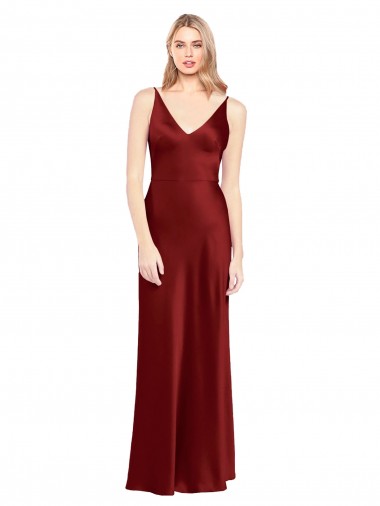 Discount Full Length Long Stretch Satin Slip Bridesmaid Dress V-Back