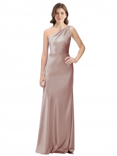 Discount One Shoulder Black-Tie Floor Length Long Stretch Satin Bridesmaid Dress