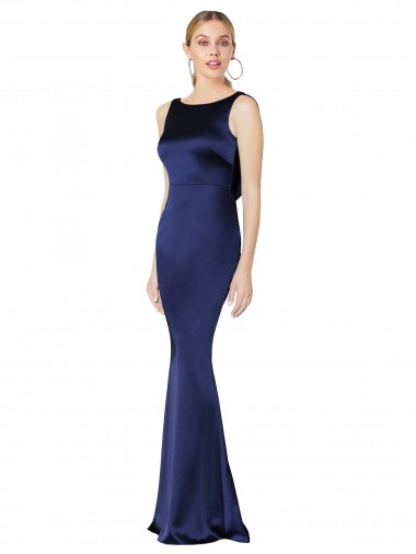 Discount Sheath High Neck Stretch Satin Bridesmaid Dress Low Back
