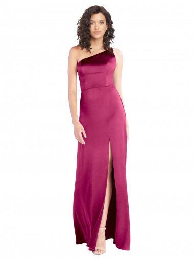 Discount Sleek One Shoulder A-Line Long Stretch Satin Bridesmaid Dress with Spaghetti Straps Back