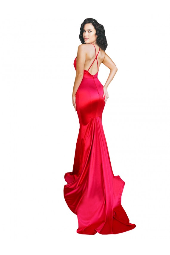 Mermaid Open Back Long Stretch Satin Bridesmaid Dress with High Slit