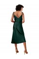 Spaghetti Straps Tie Shoulders Cowl Neck Short Midi Length Stretch Satin Bridesmaid Dress