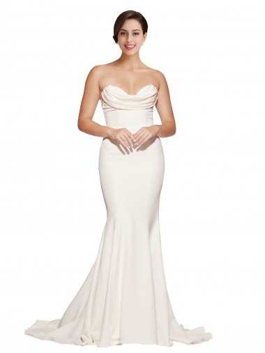 Discount Strapless Cowl Neck Sweep Train Stretch Satin Bridesmaid Dress
