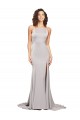 High Neck Low Back Long Full Length Stretch Satin Bridesmaid Dress