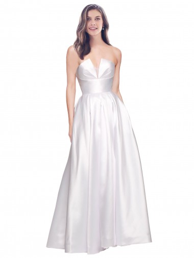Discount Full Length Strapless V-Cutout Stretch Satin Bridesmaid Dress