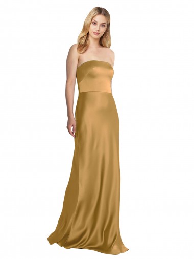 Discount Sleek Strapless Long A-Line Stretch Satin Bridesmaid Dress