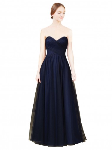 Discount Draped Bodice Sweeheart Long Tulle Bridesmaid Dress