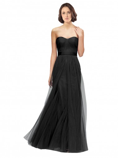 Discount Long Tulle Bridesmaid Dress with Sweetheart Neckline and Belt