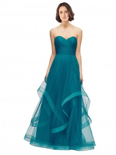 Discount Sweetheart Tulle Bridesmaid Dress with Wide Waistband