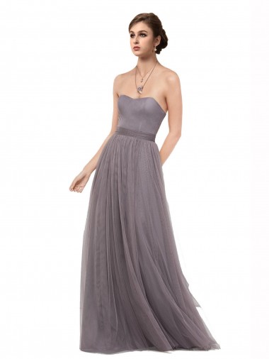Discount Strapless Tulle Bridesmaid Dress with Waistband