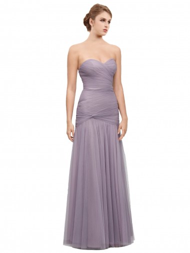 Discount Draped Long Mermaid Sweetheart Tulle Bridesmaid Dress