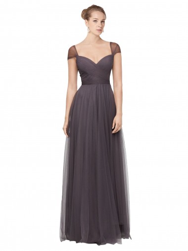 Discount Sweetheart Neckline Long Tulle Bridesmaid Dress with Straps