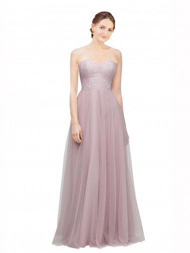 Discount Sweetheart Neckline Long Tulle Bridesmaid Dress with Lace Bodice